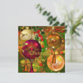 Invitation Décorations de Noël Gold Green Red Xmas (Debout devant)