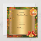 Invitation Décorations de Noël Gold Green Red Xmas (Dos)