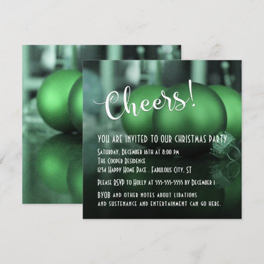 Invitation Décorations de Noël vertes Cheers Fête de Noël (Devant / Derrière)