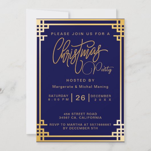 Invitation Décorations dorées élégantes et Noël Parties scint (Devant)