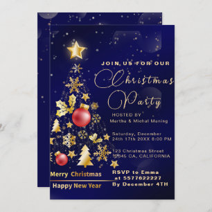 Invitation Décorations dorées élégantes et Noël Parties scint