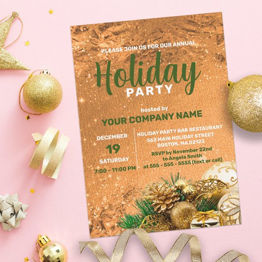 Invitation Décorations festives Gold Christmas Holiday Compan