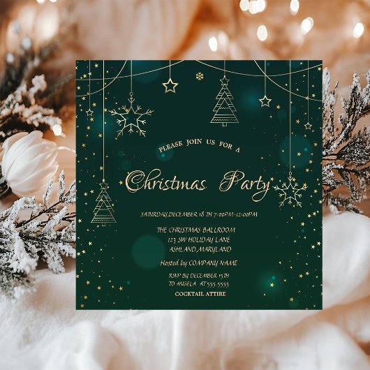 Invitation Décorations Flocons de Neige Dorés Noël d'Entrepri