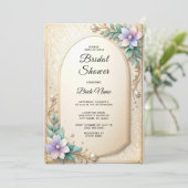 Invitation Decorative Floral Frame with Pearls Bridal Shower (Debout devant)
