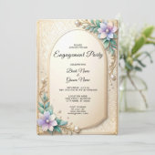 Invitation Decorative Floral Frame with Pearls Engagement (Debout devant)