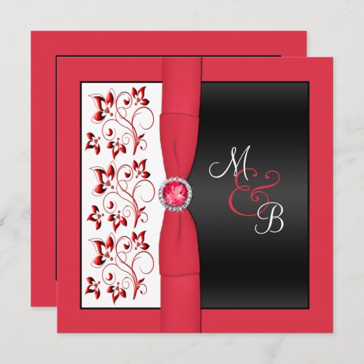 Invitation décorée d'un monogramme de carré noir, (Devant / Derrière)