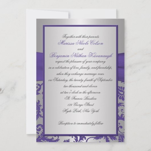 Invitation décorée d'un monogramme de damassé (Dos)