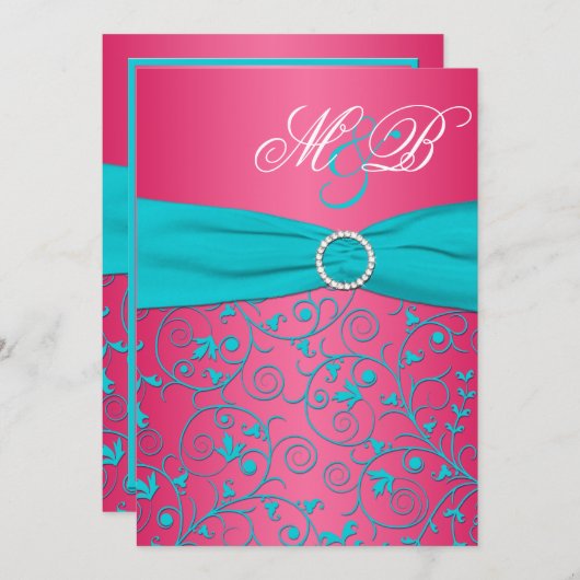 Invitation décorée d'un monogramme de damassé de (Devant / Derrière)