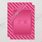 Invitation décorée d'un monogramme de rayure rose (Devant / Derrière)