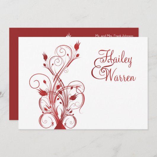 Invitation décorée d'un monogramme florale rouge (Devant / Derrière)