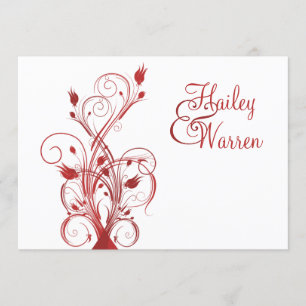 Invitation décorée d'un monogramme florale rouge