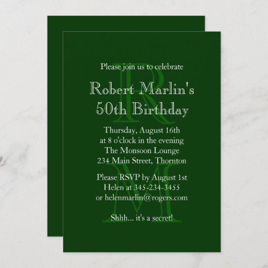 Invitation décorée d'un monogramme moderne (Devant / Derrière)