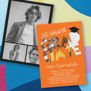 Invitation Découpage de diplômé orange Photo Fête de fin d'ét