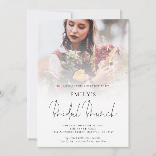 Invitation Découpe photo moderne Script Bridal Brunch (Devant)