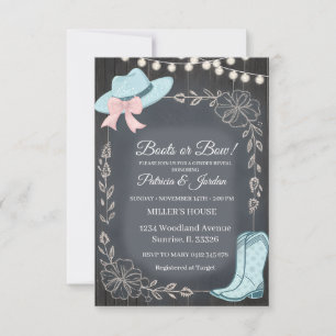 Invitation Découverte du sexe du bébé avec des bottes rustiqu