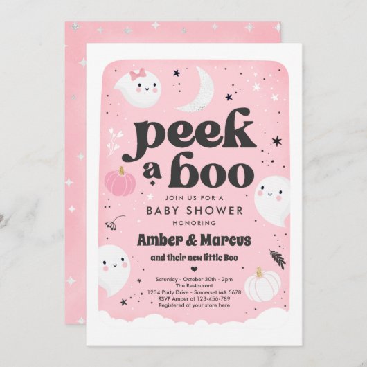 Invitation Découvrez Un Boo Cute Rose Ghost Baby shower Invit (Devant / Derrière)
