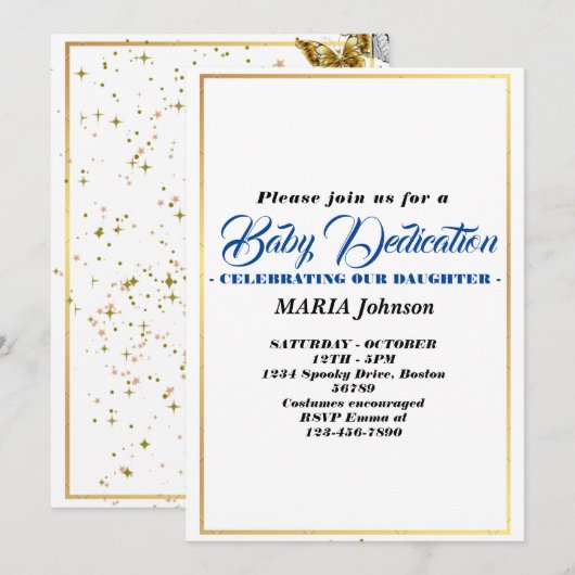 Invitation Dédicace bébé aquarelle papillon garçon (Devant / Derrière)