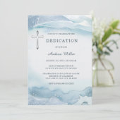 Invitation Dédicace élégante à l'aquarelle bleue pour garçon (Debout devant)