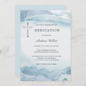 Invitation Dédicace élégante à l'aquarelle bleue pour garçon (Devant / Derrière)