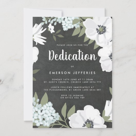 Invitation Dédication de l'anémone à l'aquarelle Chalkboard (Devant)