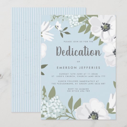 Invitation Dédication de l'anémone aquarelle (Devant / Derrière)