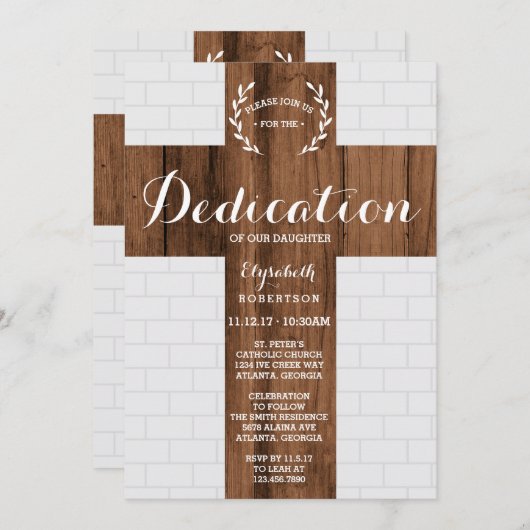 Invitation Dedication Invitation, Croix, Baptême, Christening (Devant / Derrière)