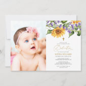 Invitation Dédication photo Rustique Sunflowers & Lavander (Devant)