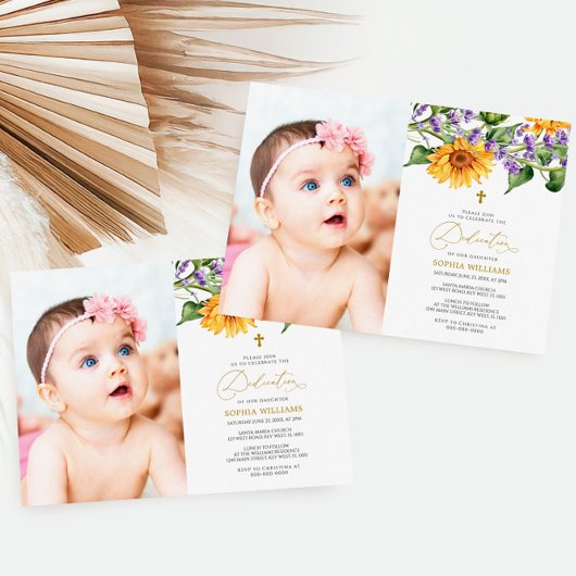 Invitation Dédication photo Rustique Sunflowers & Lavander