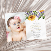 Invitation Dédication photo Rustique Sunflowers & Lavander