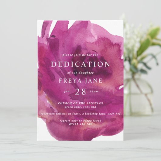 Invitation Dédication Rose opulente pour bébé (Debout devant)