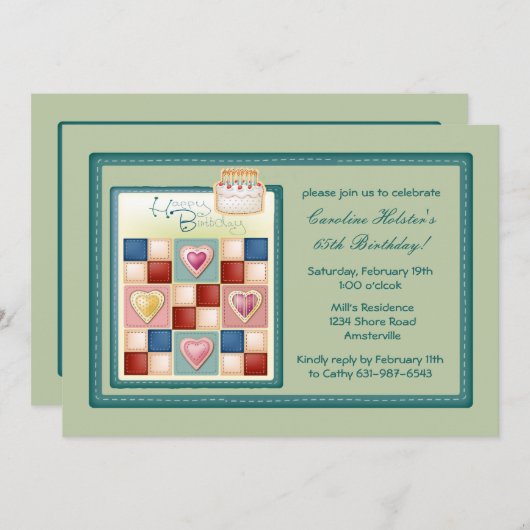 Invitation d'édredon d'anniversaire (Devant / Derrière)