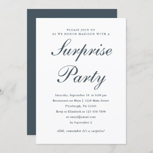 Invitation Deep Blue and White Classic Surprise Party