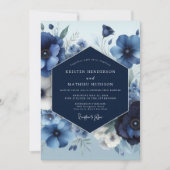 Invitation Deep Blue Bloom Mariage Opulent (Devant)