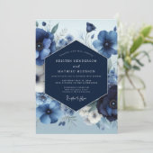 Invitation Deep Blue Bloom Mariage Opulent (Debout devant)