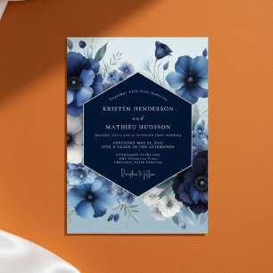 Invitation Deep Blue Bloom Mariage Opulent