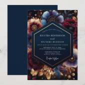 Invitation Deep Blue Botanical Bloom Wedding (Devant / Derrière)