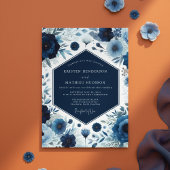 Invitation Deep Blue Botanical Bloom Wedding