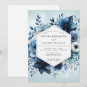 Invitation Deep Blue Botanical Whimsy Wedding (Devant / Derrière)