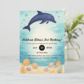 Invitation Deep Blue Dolphin & Seashell Ocean Anniversaire  (Debout devant)