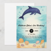 Invitation Deep Blue Dolphin & Seashell Ocean Anniversaire  (Devant / Derrière)