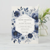 Invitation Deep Blue Ethereal Bloom Wedding (Debout devant)