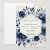 Invitation Deep Blue Ethereal Bloom Wedding (Devant / Derrière)
