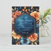 Invitation Deep Blue Floral Autumn Wedding (Debout devant)