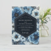 Invitation Deep Blue Floral Bloom Wedding (Debout devant)