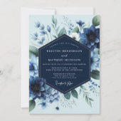 Invitation Deep Blue Floral Elegance Wedding (Devant)