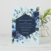 Invitation Deep Blue Floral Elegance Wedding (Debout devant)