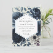 Invitation Deep Blue Floral Elegance Wedding (Debout devant)