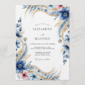 Invitation Deep Blue Floral Flourish Wedding (Devant)