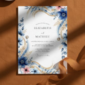 Invitation Deep Blue Floral Flourish Wedding