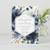 Invitation Deep Blue Floral Moody Wedding (Debout devant)
